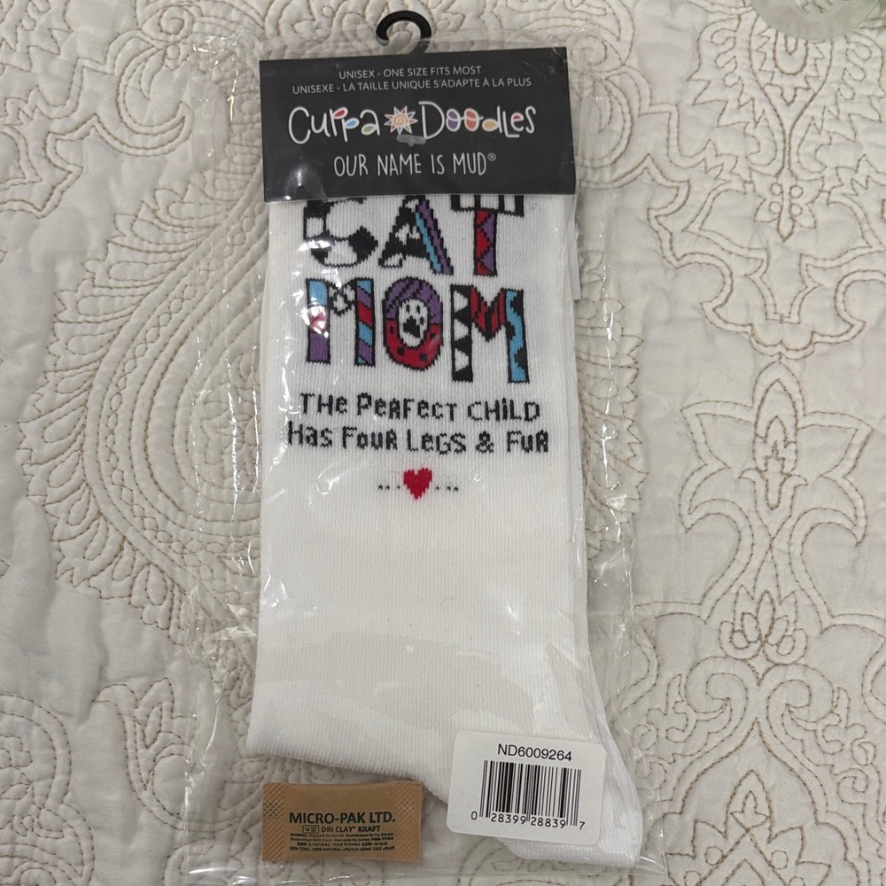 Cupcake Doodles Cat Mom White Socks